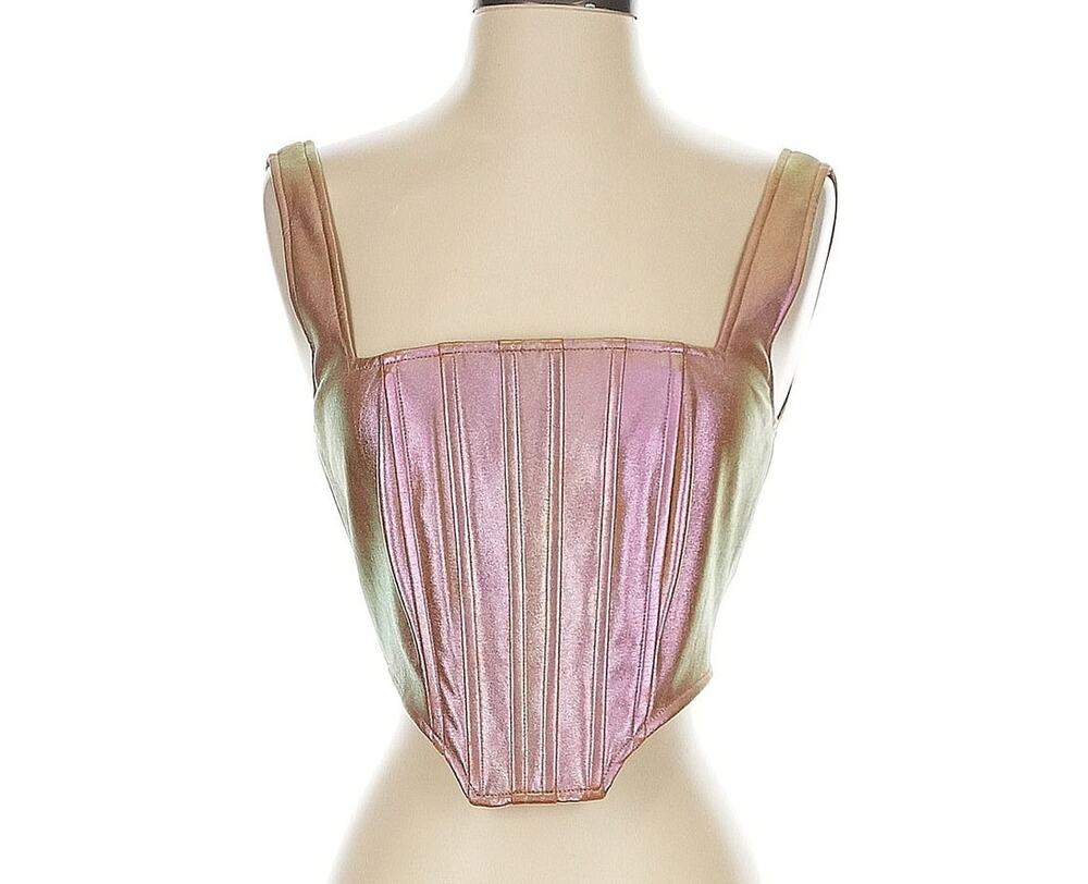 Nicholas Pia Metallic Rose Gold Iridescent Corset Bustier Crop Top Sz 2 New